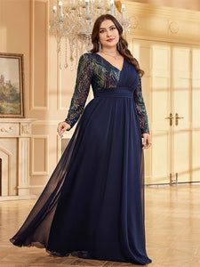 Luxury Chiffon Long Sleeve Evening Dress