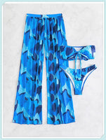 3-Piece Floral Print Knot Front Bikinis