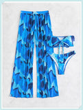 3-Piece Floral Print Knot Front Bikinis