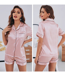 Short Sleeve Two-piece Silk Satin Pajamas
