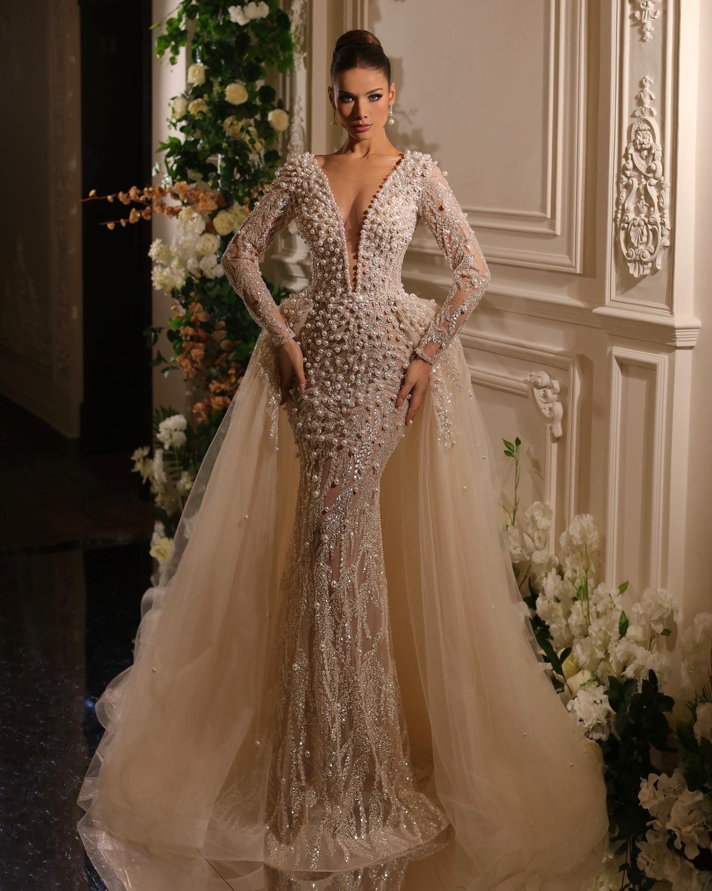 Champagne long sleeve wedding dresses outlet