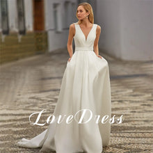 Load image into Gallery viewer, Deep V-Neck Sleeveless Wedding Dress
