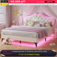 Crystal Button LED Lights Princess Platform Full Size Bed Frame