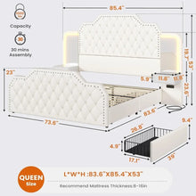 Load image into Gallery viewer, PU Leather Upholstered Bed with Charging Station &amp; Led Lights
