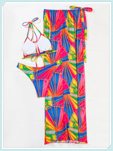 3 Pieces Floral Print Knot Front Bikinis