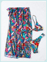 3-Piece Floral Print Knot Front Bikinis