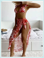 3-Piece Floral Print Knot Front Bikinis