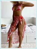 3-Piece Floral Print Knot Front Bikinis