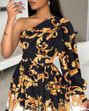 Baroque Print One Shoulder Dress