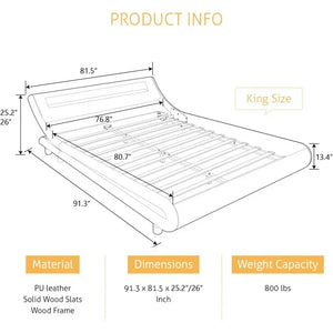 LED King Deluxe Upholstered Bed Frame with Adjustable Headboard