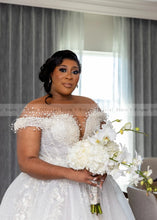 Load image into Gallery viewer, Beading Sequins and Pearls Plus Size Wedding Dress
