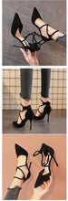 Load image into Gallery viewer, Suede Pointed Cross Toe Strap High Heel Shoes
