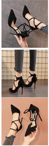 Suede Pointed Cross Toe Strap High Heel Shoes