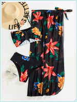 3-Piece Floral Print Knot Front Bikinis