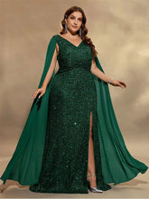 Load image into Gallery viewer, Plus Size Cape Sequin Evening Dress
