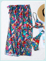 3-Piece Floral Print Knot Front Bikinis