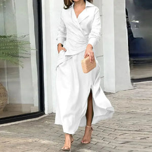 Spring Fashion Ruched Slit Asymmetrical Casual Dress