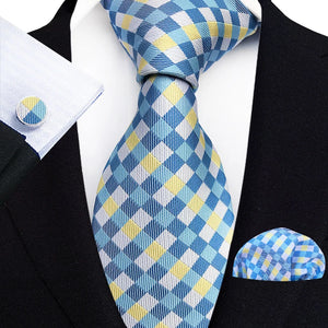 Men's Luxury Floral Neck Ties with Pocket Square and Cufflinks