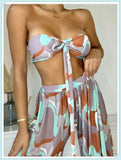 3-Piece Floral Print Knot Front Bikinis