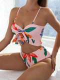 3-Piece Floral Print Knot Front Bikinis