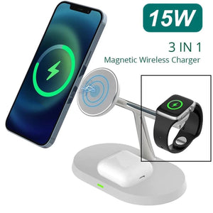 Magnetic Wireless Charging Stand for iPhone 15/14/13/12, iWatch Ultra/8/7/6/5, AirPods 3/2/Pro, Samsung