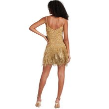 Load image into Gallery viewer, Sparkling Golden Sequined Tassels Party Mini Dress
