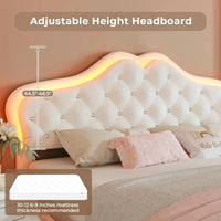 Crystal Button LED Lights Princess Platform Full Size Bed Frame