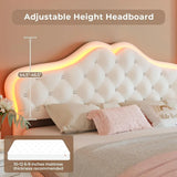 Crystal Button LED Lights Princess Platform Full Size Bed Frame