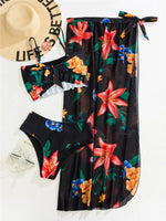 3-Piece Floral Print Knot Front Bikinis