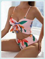 3-Piece Floral Print Knot Front Bikinis
