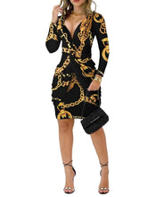 Load image into Gallery viewer, Elegant V-Neck Baroque Chain Print Dress
