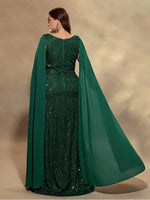 Plus Size Cape Sequin Evening Dress