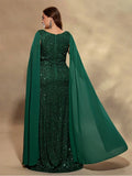Plus Size Cape Sequin Evening Dress