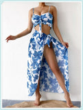 3-Piece Floral Print Knot Front Bikinis