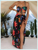 3-Piece Floral Print Knot Front Bikinis