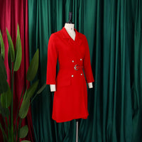 Notched Collar Full Sleeve Sashes Pleated Dress