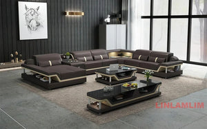 Modern Minimalist Genuine Leather Sectional Sofa