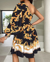 Load image into Gallery viewer, Baroque Print One Shoulder Dress

