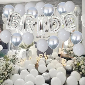 63pcs Silver White Bride To Be Foil Balloons