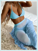 3-Piece Floral Print Knot Front Bikinis