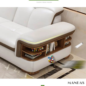 Luxury L-Shaped Genuine Leather Sectional Sofa with Bluetooth Speaker