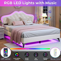 Crystal Button LED Lights Princess Platform Full Size Bed Frame