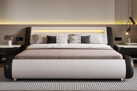 LED King Deluxe Upholstered Bed Frame with Adjustable Headboard