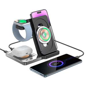 Magnetic Wireless Charging Stand for iPhone 15/14/13/12, iWatch Ultra/8/7/6/5, AirPods 3/2/Pro, Samsung