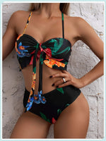 3-Piece Floral Print Knot Front Bikinis