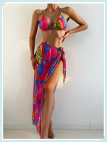 3-Piece Floral Print Knot Front Bikinis