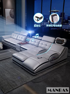 Bluetooth Speaker and Massage Italian Leather Sofa Set with USB & Cup Holder