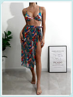 3-Piece Floral Print Knot Front Bikinis