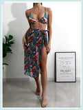 3-Piece Floral Print Knot Front Bikinis