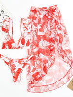 3-Piece Floral Print Knot Front Bikinis